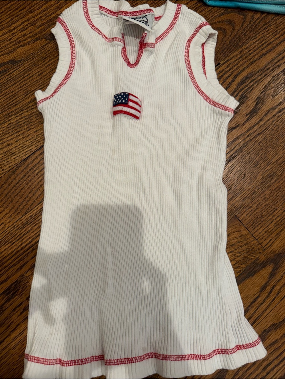 Mi White Ribbed Tank with American flag  Contrast Stitching